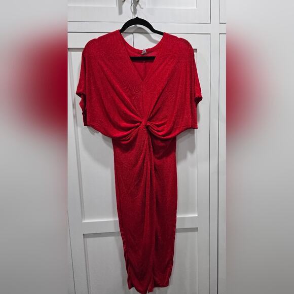 Red Batwing Knot Front Dress – Size M - Picture 2 of 7